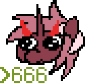 Size: 168x164 | Tagged: safe, artist:aprilfools, demon, demon pony, original species, pony, unicorn, /bale/, 666, devil horns, evil, female, mare, numbers, numget, pixel art, simple background, solo, transparent background