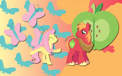 Size: 750x468 | Tagged: safe, artist:alicehumansacrifice0, imported from derpibooru, big macintosh, fluttershy, earth pony, pegasus, pony, female, fluttermac, male, mare, shipping, stallion, straight, wallpaper