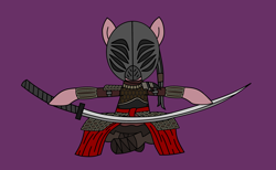 Size: 3321x2050 | Tagged: safe, artist:wallbeige, oc, oc:sakura marre, earth pony, pony, crossed legs, helmet, katana, mask, ponytail, samurai armor, sir alonne, solo, sword, weapon