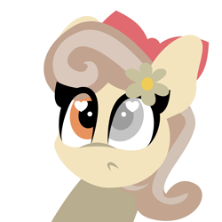 Size: 2048x2048 | Tagged: safe, artist:hyper dash, imported from derpibooru, oc, oc only, oc:peach blossom, pony, big eyes, bow, flower, flower in hair, glass eye, hair bow, heterochromia, puppy dog eyes, simple background, solo, stare, white background