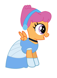 Size: 1370x1869 | Tagged: safe, artist:brightstar40k, imported from derpibooru, scootaloo, pegasus, pony, alternate hairstyle, cinderella, clothes, dress, evening gloves, female, filly, foal, gloves, long gloves, simple background, solo, solo female, spread wings, white background, wings