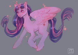 Size: 1199x848 | Tagged: safe, artist:jaynsparkle, imported from derpibooru, twilight sparkle, alicorn, pony, chest fluff, simple background, smiling, solo, spread wings, twilight sparkle (alicorn), unshorn fetlocks, wings