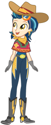 Size: 449x1094 | Tagged: safe, artist:ajosterio, imported from derpibooru, indigo zap, equestria girls, belt, boots, clothes, cowboy boots, cowboy hat, denim, gloves, hat, jeans, pants, scarf, shirt, shoes, simple background, solo, transparent background