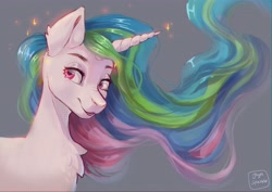 Size: 4093x2894 | Tagged: safe, artist:jaynsparkle, imported from derpibooru, princess celestia, alicorn, pony, :3, bust, chest fluff, open mouth, simple background, smiling, solo