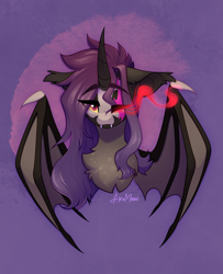 Size: 1356x1668 | Tagged: safe, artist:alrumoon_art, imported from derpibooru, oc, oc only, alicorn, bat pony, bat pony alicorn, fanfic:iron hearts, bat wings, bust, horn, magic, magic aura, portrait, scar, wings