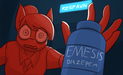 Size: 2690x1650 | Tagged: safe, artist:moonatik, imported from derpibooru, nurse redheart, anthro, bags under eyes, bottle, colored sketch, emesis blue, female, hair bun, mare, medic, necktie, sketch, solo, team fortress 2