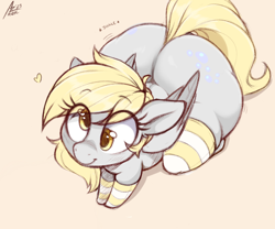 Size: 2400x2000 | Tagged: safe, artist:aer0 zer0, imported from derpibooru, derpy hooves, pegasus, pony, bubble butt, butt, butt shake, clothes, cute, explicit description, explicit source, female, high angle, large butt, mare, plot, simple background, socks, solo, striped socks, tan background