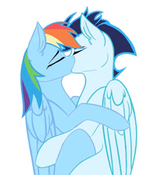 Size: 750x827 | Tagged: safe, artist:ameliastars2308, imported from derpibooru, rainbow dash, soarin', pegasus, pony, eyes closed, female, kiss on the lips, kissing, male, mare, shipping, simple background, soarindash, stallion, straight, white background