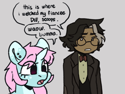 Size: 2048x1536 | Tagged: safe, artist:spoopygander, imported from derpibooru, oc, oc:scoops, human, pony, adventure time, australia, bowtie, button-up shirt, clothes, cute, dress shirt, female, glasses, mare, meme, shirt, simon petrikov, suit, suit jacket, vest, waistcoat