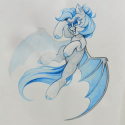 Size: 2701x2701 | Tagged: safe, artist:amishy, imported from derpibooru, oc, oc only, bat pony, pony, bat pony oc, bat wings, colored hooves, flying, gritted teeth, solo, spread wings, teeth, traditional art, wings