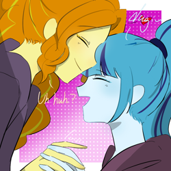 Size: 1080x1080 | Tagged: safe, artist:yue., imported from derpibooru, adagio dazzle, aria blaze, sonata dusk, human, equestria girls, female, lesbian, shipping, sonagio, the dazzlings