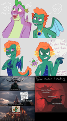 Size: 1920x3445 | Tagged: safe, artist:mythicalartist_, imported from derpibooru, spike, oc, oc:emziko, dragon, 2022, adult, adult spike, canon x oc, dragoness, emanata, female, floating heart, grin, heart, jewelry, male, meme, necklace, older, older spike, open mouth, pictogram, plewds, shipping, smiling, speech bubble, spiko, straight, thor: ragnarok