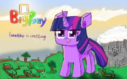 Size: 1600x1000 | Tagged: safe, artist:knife smile, imported from derpibooru, twilight sparkle, alicorn, bird, chicken, pig, big pony, macro, minecraft, solo, twilight sparkle (alicorn)