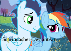 Size: 750x539 | Tagged: safe, artist:soarindasher, imported from derpibooru, rainbow dash, soarin', pegasus, pony, female, male, mare, obtrusive watermark, shipping, soarindash, stallion, straight, watermark