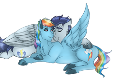 Size: 749x489 | Tagged: safe, artist:sunflareworks, imported from derpibooru, rainbow dash, soarin', pegasus, pony, female, male, mare, shipping, simple background, soarindash, stallion, straight, transparent background