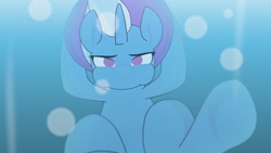 Size: 1280x720 | Tagged: safe, artist:vilord, imported from derpibooru, screencap, trixie, pony, unicorn, bubble, crepuscular rays, female, holding breath, horn, mare, ocean, puffy cheeks, solo, sunlight, swimming, trixie revenge, underwater, water, youtube link