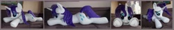 Size: 7600x1336 | Tagged: safe, artist:calusariac, imported from derpibooru, rarity, pony, unicorn, bedroom eyes, frog (hoof), irl, life size, lying down, photo, plushie, prone, solo, sploot, underhoof, wet, wet mane, wet mane rarity