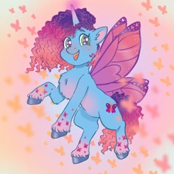 Size: 2048x2048 | Tagged: safe, artist:sodapets, imported from derpibooru, butterfly, pony, unicorn, butterfly wings, cornrows, cute, g5, happy, misty brightdawn, mistybetes, rebirth misty, smiling, solo, wings