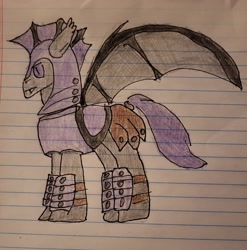 Size: 2676x2708 | Tagged: safe, artist:volk204, imported from derpibooru, bat pony, armor, lineart, solo, traditional art