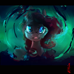 Size: 2000x2000 | Tagged: safe, artist:alumx, imported from derpibooru, pinkie pie, earth pony, pony, too many pinkie pies, cave, cave pool, female, looking at you, mirror pool, reflection, ripples, silly face, solo, tongue out