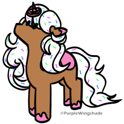 Size: 3000x3000 | Tagged: safe, artist:purple wingshade, imported from derpibooru, oc, oc:donut daydream, pony, unicorn, brown coat, cute, donut, food, small, solo, sprinkles, white mane