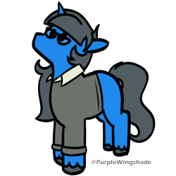 Size: 3000x3000 | Tagged: safe, artist:purple wingshade, imported from derpibooru, oc, oc:mint petal, pony, unicorn, blue coat, blue fur, formal wear, glasses, gray mane, grey hair, solo