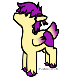 Size: 3000x3000 | Tagged: safe, artist:purple wingshade, imported from derpibooru, oc, oc:purple wingshade, deer, deer pony, hybrid, original species, pegasus, pony, antlers, clothes, colored wings, deer tail, purple mane, socks, solo, tail, wings, yellow coat