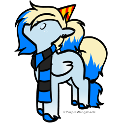 Size: 3000x3000 | Tagged: safe, artist:purple wingshade, imported from derpibooru, oc, oc:azure opus, pegasus, pony, birthday, blue coat, blue mane, clothes, dyed mane, hat, party hat, piercing, scarf, solo, striped scarf, yellow mane