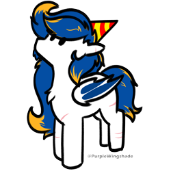 Size: 3000x3000 | Tagged: safe, artist:purple wingshade, imported from derpibooru, screencap, oc, oc:gaive, bat pony, pony, birthday, blue mane, cute, dyed mane, hat, party hat, scar, small, white coat