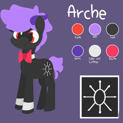 Size: 2000x2000 | Tagged: safe, artist:arche, imported from derpibooru, oc, oc only, oc:arche medley, demon, demon pony, original species, bowtie, cufflinks, reference sheet