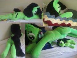 Size: 4000x3000 | Tagged: safe, imported from ponybooru, oc, oc:filly anon, earth pony, pony, clothes, cute, female, filly, foal, irl, life size, lying down, photo, plushie, scarf, solo