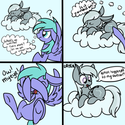 Size: 700x700 | Tagged: safe, artist:paint-smudges, imported from derpibooru, silverspeed, pegasus, pony, 4 panel comic, ask silverspeed, cloud, comic, dialogue, female, flying, folded wings, mare, on a cloud, sleeping, spread wings, thought bubble, wings