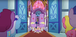 Size: 1276x626 | Tagged: safe, imported from derpibooru, screencap, cherry berry, twilight sparkle, alicorn, magical mystery cure, clothes, coronation dress, dress, spread wings, twilight sparkle (alicorn), wings