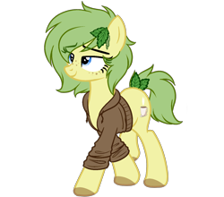 Size: 1500x1320 | Tagged: safe, artist:nana-yuka, imported from derpibooru, oc, oc:nettle vienna, earth pony, pony, clothes, female, jacket, simple background, solo, transparent background