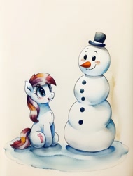 Size: 512x672 | Tagged: safe, imported from derpibooru, earth pony, pony, ai content, ai generated, snow, snowman, solo