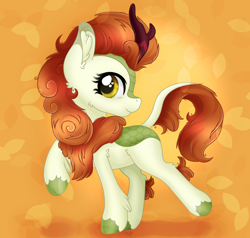 Size: 3000x2860 | Tagged: safe, artist:violight0803, artist:violight_mlp, imported from derpibooru, autumn blaze, kirin, awwtumn blaze, cloven hooves, cute, ear fluff, female, g4, high res, horn, kirinbetes, looking at you, profile, raised hoof, smiling, smiling at you, solo, unshorn fetlocks