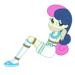 Size: 2000x2000 | Tagged: safe, artist:splendidbondage, imported from derpibooru, bon bon, sweetie drops, human, equestria girls, bondage, bound and gagged, cloth gag, damsel in distress, female, gag, kidnapped, rope, rope bondage, simple background, solo, tied up, transparent background