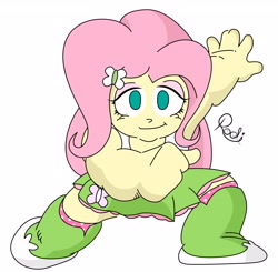 Size: 4096x4009 | Tagged: safe, artist:elrodi1998, imported from derpibooru, fluttershy, human, equestria girls, absurd resolution, female, looking at you, mega man (series), pose, signature, simple background, smiling, smiling at you, solo, style emulation, white background