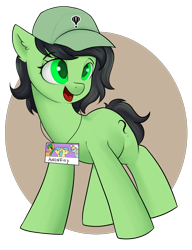 Size: 2291x2990 | Tagged: safe, artist:dumbwoofer, imported from derpibooru, oc, oc:filly anon, earth pony, pony, baseball cap, cap, ear fluff, female, filly, foal, happy, hat, lanyard, mare fair, open mouth, open smile, simple background, smiling, solo, transparent background