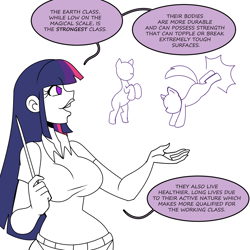 Size: 1500x1500 | Tagged: safe, artist:chillguydraws, imported from derpibooru, twilight sparkle, earth pony, human, pony, breasts, busty twilight sparkle, dialogue, female, humanized, partial color, simple background, solo, speech bubble, white background