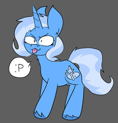 Size: 913x953 | Tagged: safe, artist:iron234, imported from derpibooru, trixie, pony, unicorn, :3, :p, >:3, gray background, simple background, solo, speech bubble, text, tongue out