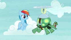 Size: 1280x720 | Tagged: safe, imported from derpibooru, screencap, rainbow dash, tank, pony, tortoise, cloud, duo