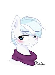 Size: 708x965 | Tagged: safe, artist:millyarts, imported from derpibooru, double diamond, earth pony, pony, bust, clothes, male, scarf, simple background, solo, stallion, white background