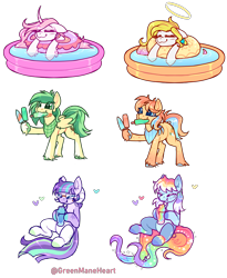 Size: 5000x6100 | Tagged: safe, artist:greenmaneheart, imported from derpibooru, oc, oc only, oc:angel light, oc:aperol orange, oc:aquatic paint, oc:basil sprout, oc:lady magnolia rose quartz, oc:starchaser, earth pony, pegasus, pony, unicorn, commission, ych result