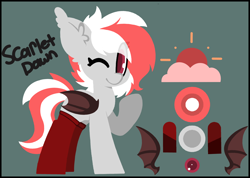 Size: 5610x4000 | Tagged: safe, artist:moonydusk, imported from derpibooru, oc, oc only, oc:scarletdawn, bat pony, one eye closed, reference sheet, wink