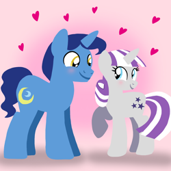 Size: 1400x1400 | Tagged: safe, artist:mlplary6, imported from derpibooru, night light, twilight velvet, pony, unicorn, blushing, female, heart, husband and wife, looking at each other, looking at someone, love, male, mare, nightvelvet, shipping, smiling, smiling at each other, stallion, straight