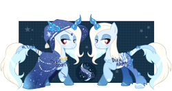 Size: 3328x1764 | Tagged: safe, artist:dixieadopts, imported from derpibooru, oc, oc:frozen spell, hybrid, pony, unicorn, crystal horn, female, horn, interspecies offspring, mare, offspring, parent:discord, parent:trixie, parents:trixcord, solo