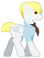 Size: 585x775 | Tagged: safe, artist:minus, derpibooru exclusive, imported from derpibooru, oc, oc only, oc:sunny side, pegasus, pony, bowl cut, clothes, eye scar, facial scar, male, necktie, pegasus oc, pixel art, quadrupedal, scar, shirt, simple background, solo, stallion, standing, transparent background, wings