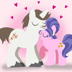 Size: 1400x1400 | Tagged: safe, artist:mlplary6, imported from derpibooru, cookie crumbles, hondo flanks, pony, unicorn, cookieflanks, eyes closed, female, heart, husband and wife, love, male, mare, shipping, stallion, straight