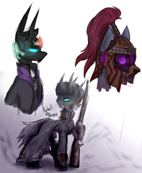 Size: 2925x3575 | Tagged: safe, artist:ashel_aras, imported from derpibooru, oc, oc only, changeling, pony, armor, changeling oc, clothes, gun, hat, helmet, rifle, simple background, sketch, sketch dump, snow, snowfall, suit, uniform, ushanka, weapon, white background